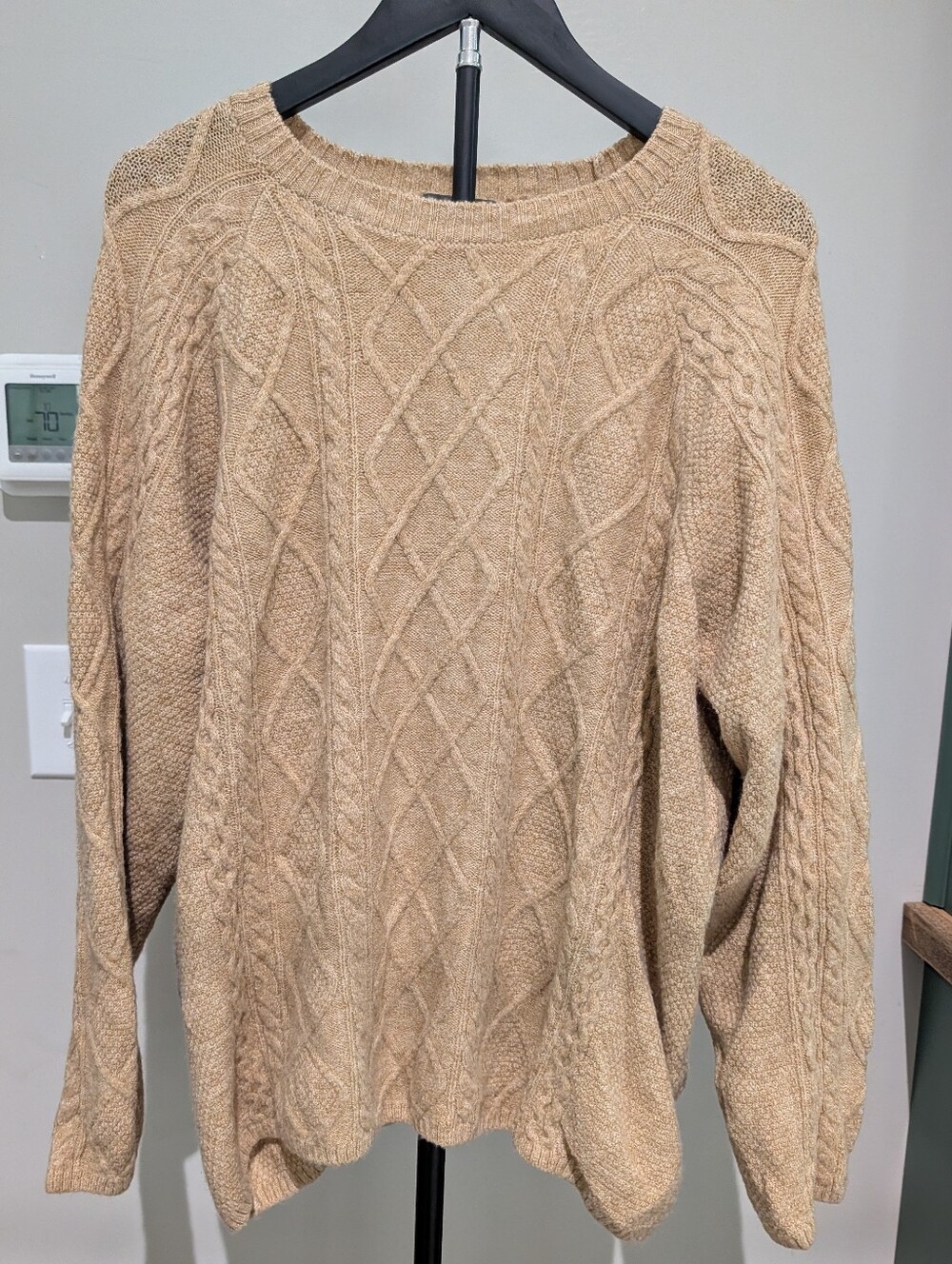 Vince Camuto Tan Cable Knit Crewneck Sweater